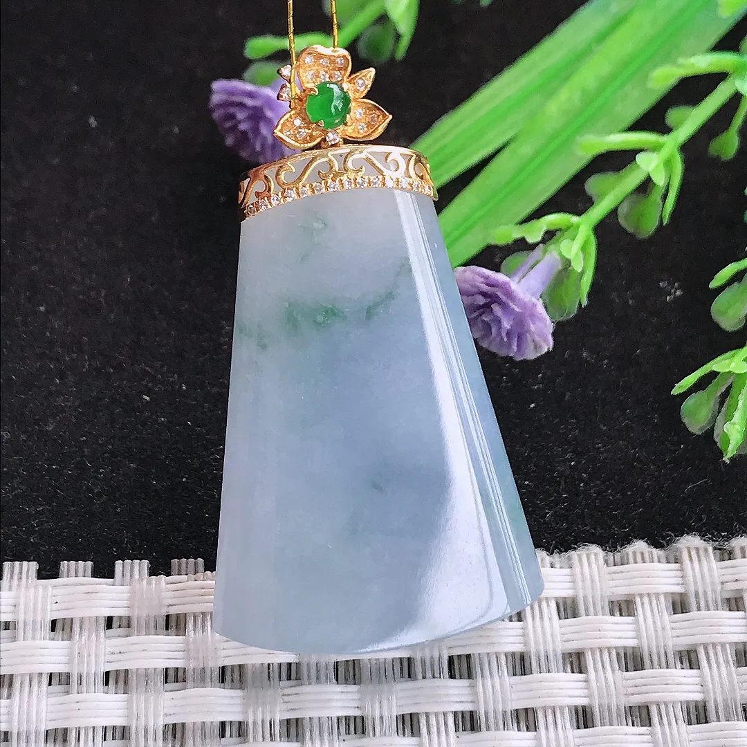 自然光35/24/6老坑18k金镶嵌薰衣草紫罗兰无事牌吊坠翡翠玉石挂件