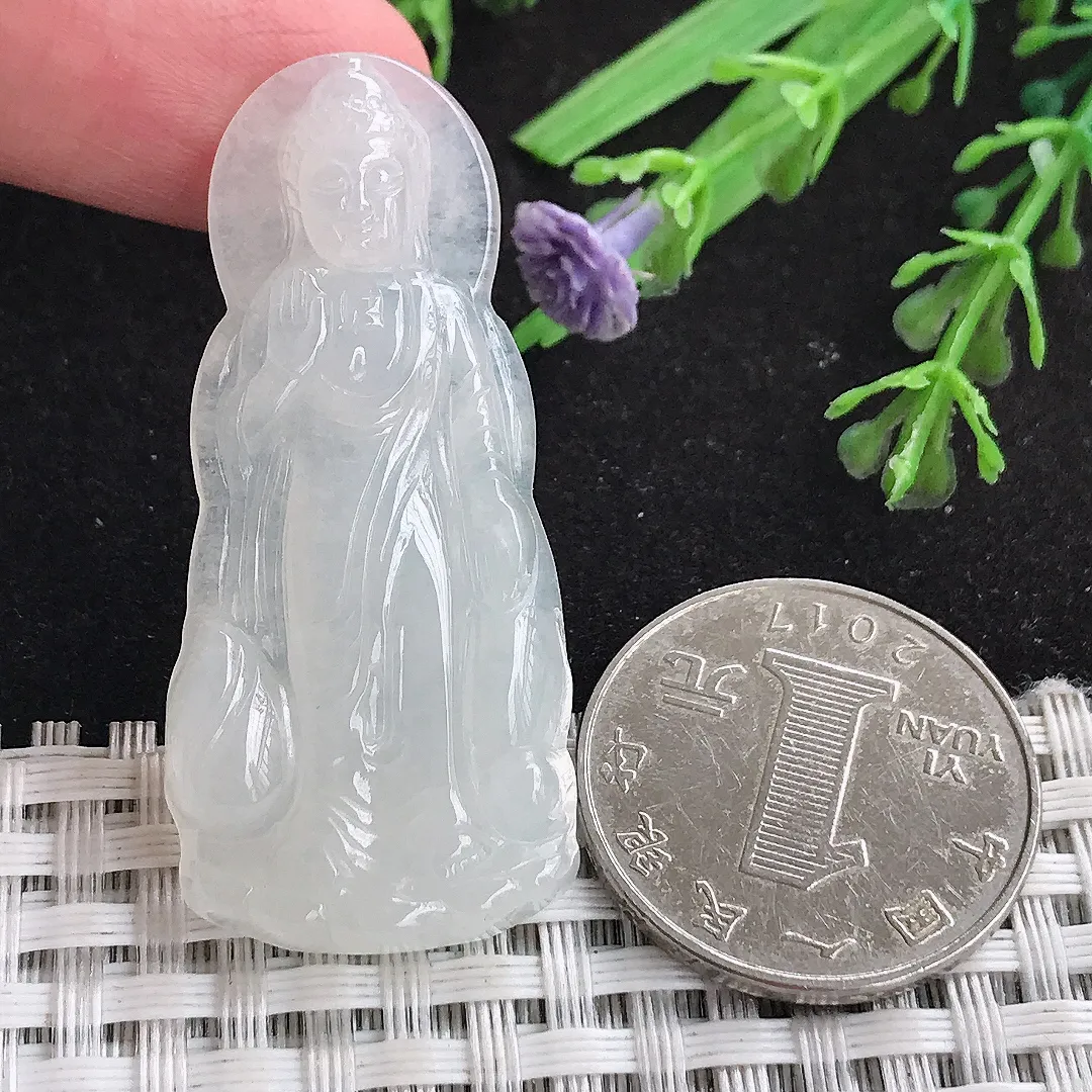 自然光46/21/5.5老坑秀气冰胶阿弥陀佛吊坠翡翠玉石挂件