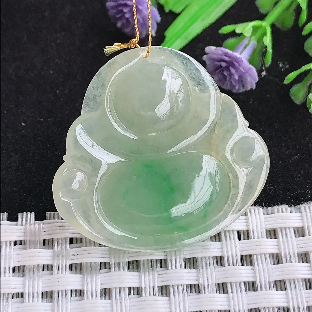 自然光29.5/31.7/5.6老坑精美冰润飘阳绿佛公吊坠翡翠玉石挂件