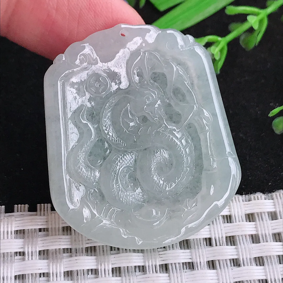 自然光39/33.5/4.6老坑冰胶果冻生肖蛇小吊坠翡翠玉石挂件