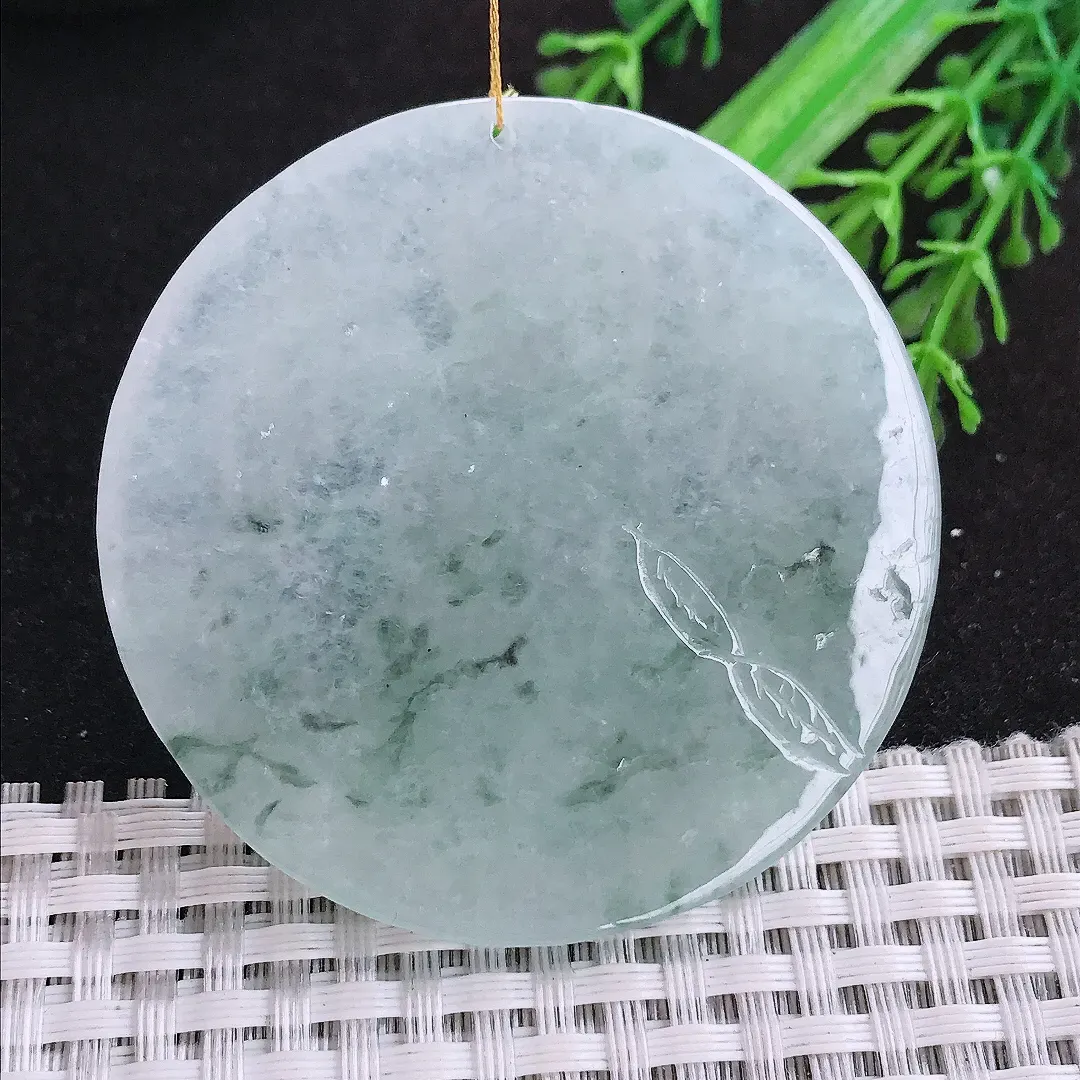 自然光53.8/8.8老坑精美冰润飘花赐福观音圆牌吊坠翡翠玉石挂件