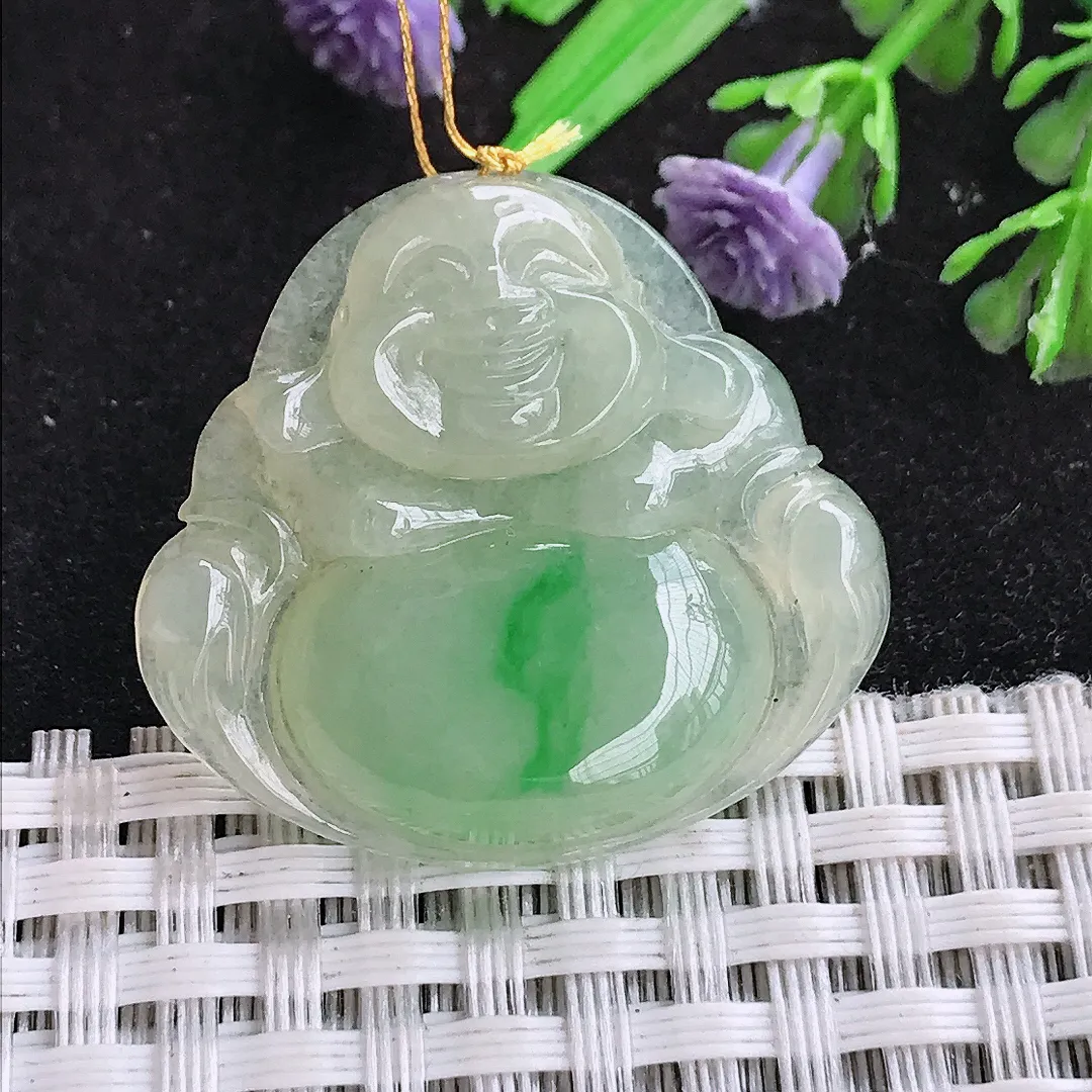 自然光29.5/31.7/5.6老坑精美冰润飘阳绿佛公吊坠翡翠玉石挂件