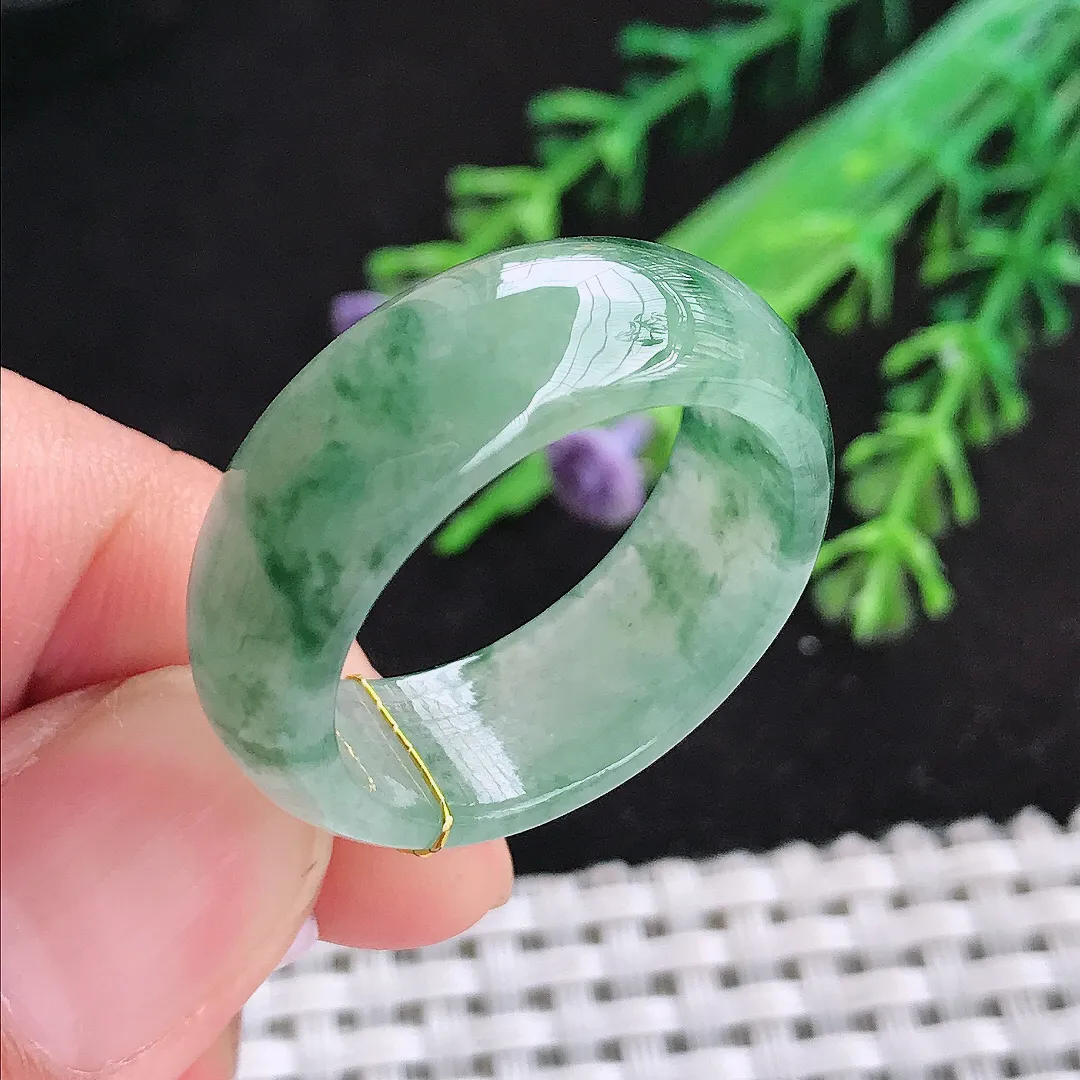 自然光22.2/9.5/4老坑冰胶水灵飘花玉指环翡翠玉石戒指男士