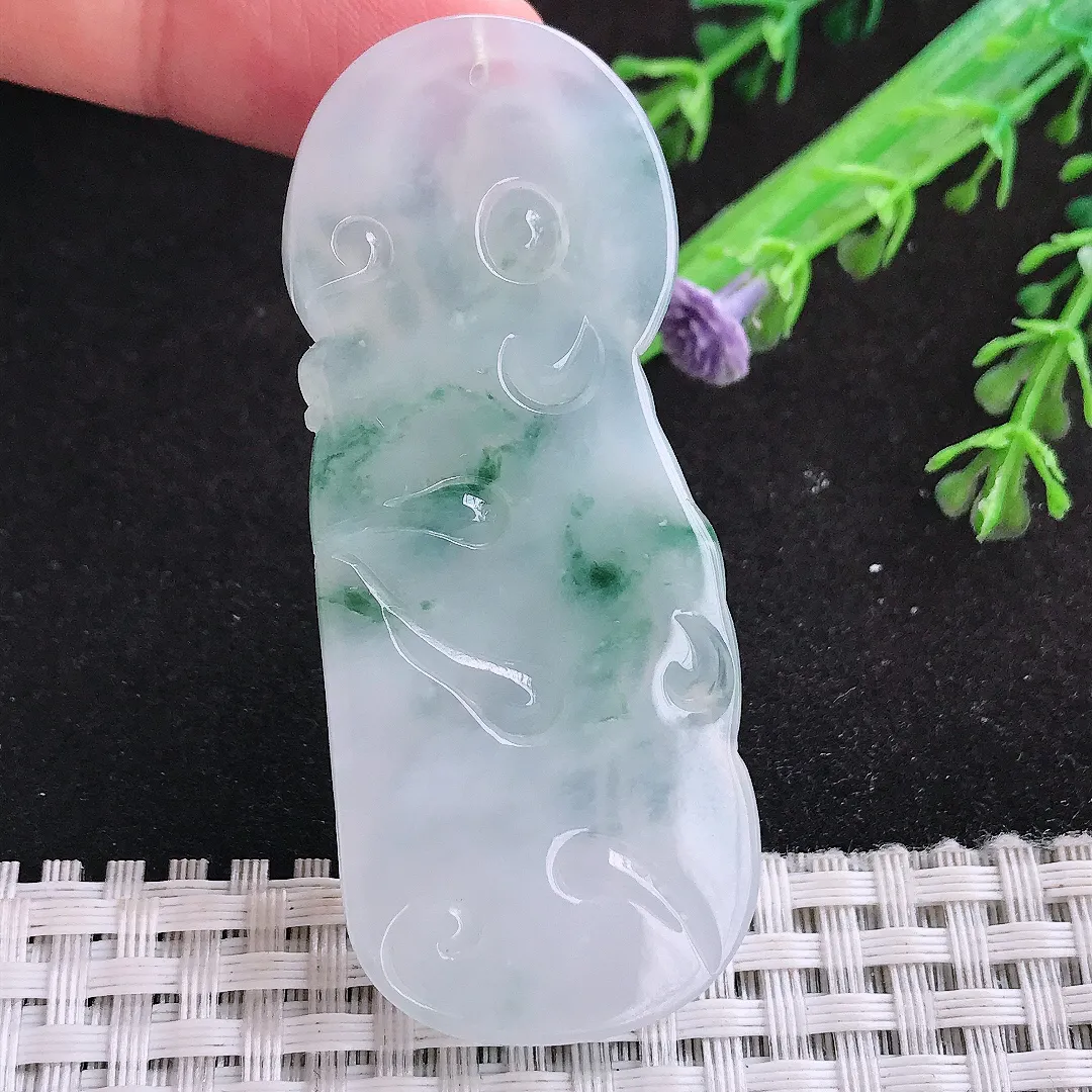 自然光63/26.2/5.8老坑冰胶果冻飘花赐福观音吊坠翡翠玉石站观音挂件