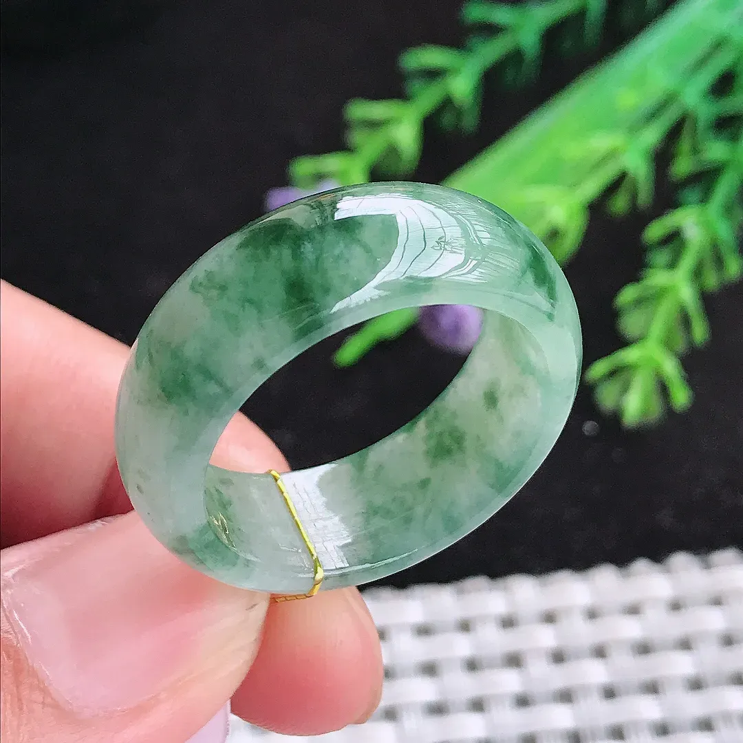 自然光22.2/9.5/4老坑冰胶水灵飘花玉指环翡翠玉石戒指男士