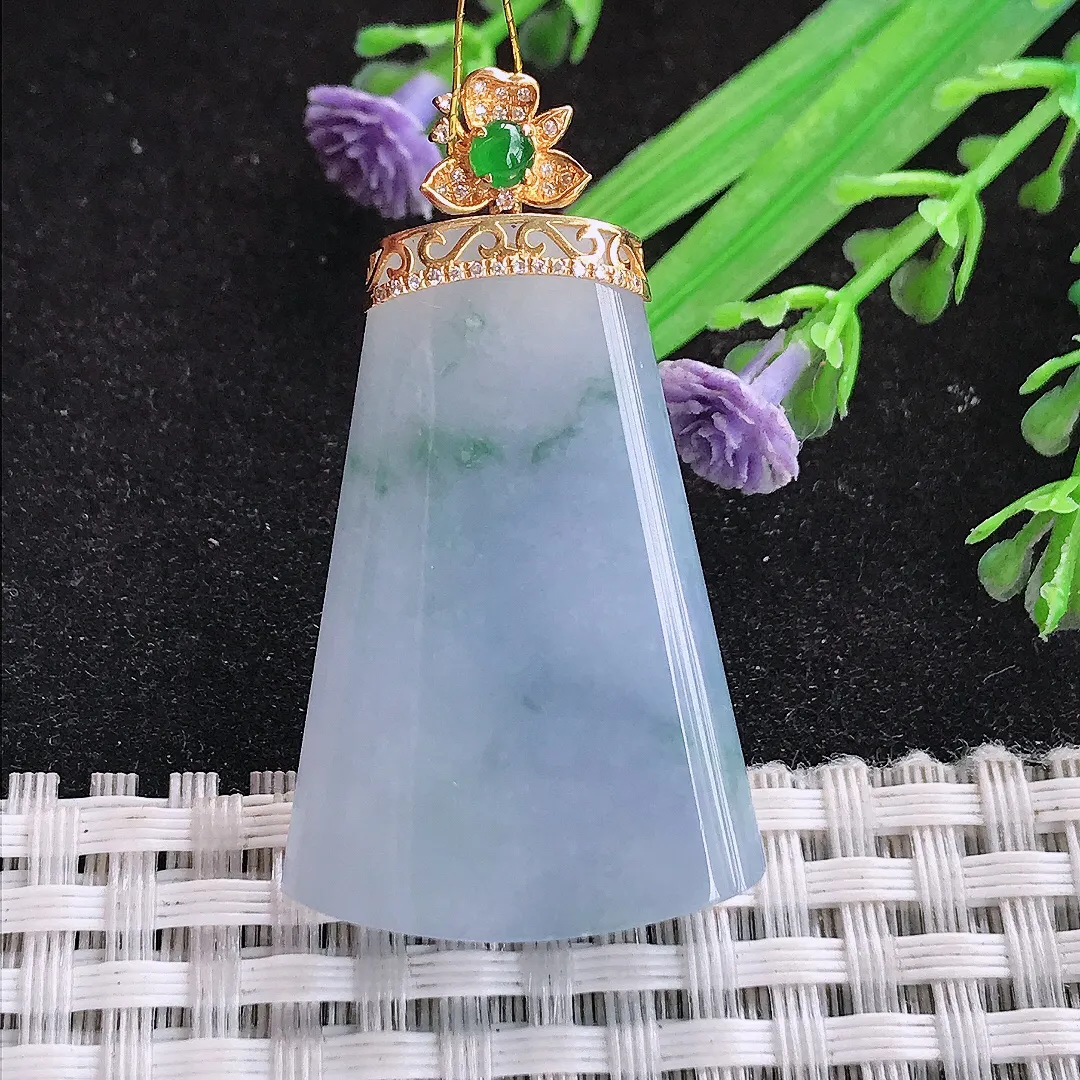 自然光35/24/6老坑18k金镶嵌薰衣草紫罗兰无事牌吊坠翡翠玉石挂件