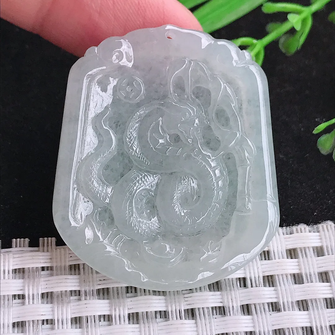 自然光39/33.5/4.6老坑冰胶果冻生肖蛇小吊坠翡翠玉石挂件