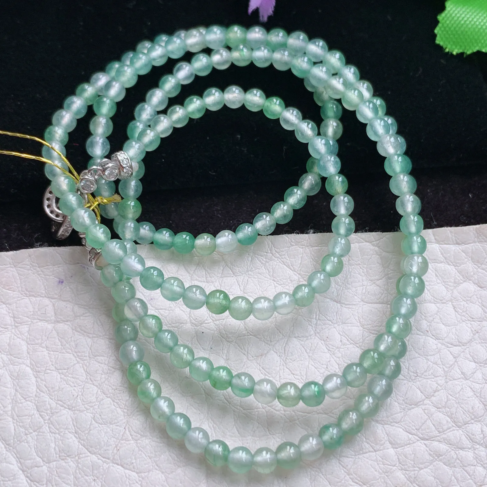gx实拍 缅甸翡翠A货冰种纯美圆珠玉项链 手链 珠子3mm 周长约.580mm