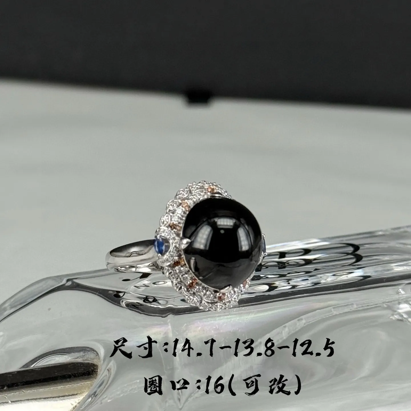 精品18k墨翠女戒 重金豪镶 打灯通透 油性十足 饱满大气 尺寸14.7