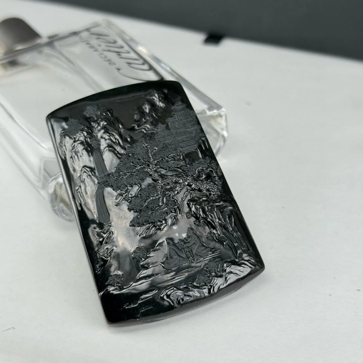 精品墨翠山水牌 种好色正 黑度极好 打灯通透 油性十足 尺寸66.1
