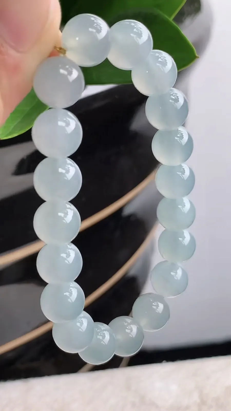 a货翡翠老坑冰种晴水圆珠佛珠手串19颗 尺寸9.7mm 重量32.46g