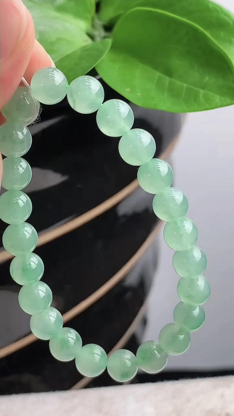 a货翡翠老坑冰种晴绿圆珠佛珠手串23颗 尺寸7.7mm 重量21.50g