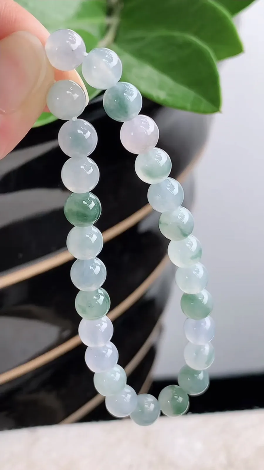 a货翡翠老坑冰种飘花圆珠佛珠手串26颗 尺寸6.7mm 重量15.95g