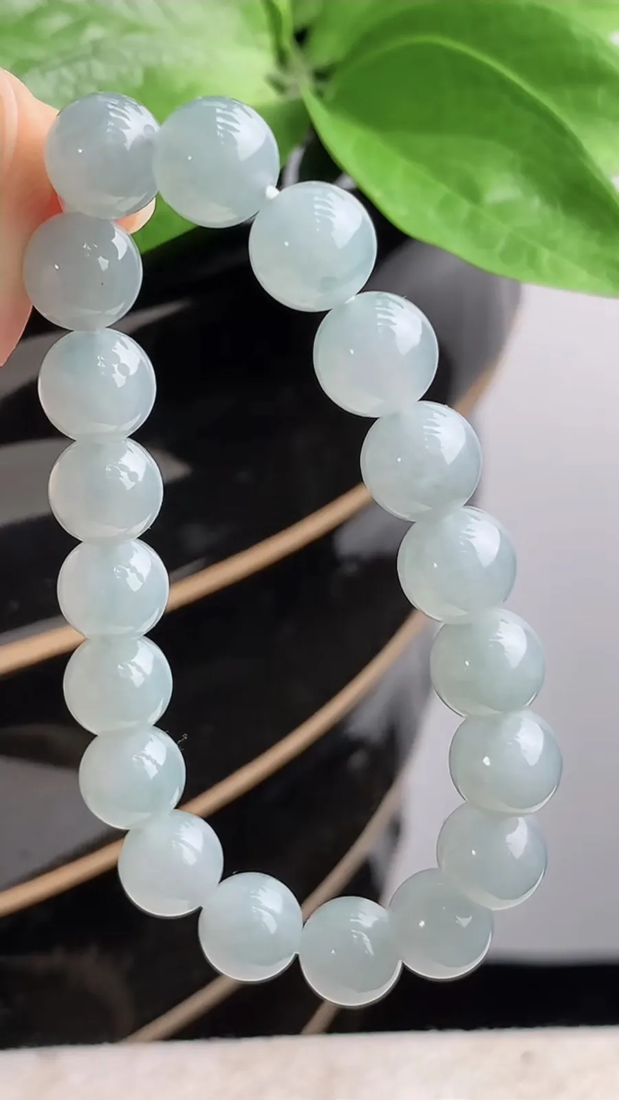 a货翡翠老坑冰种圆珠佛珠手串19颗 尺寸9.8mm 重量32.55g
