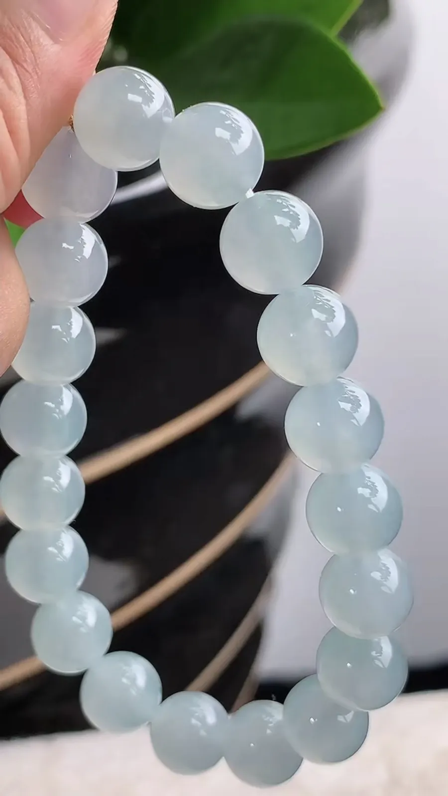 a货翡翠老坑冰种晴水圆珠佛珠手串19颗 尺寸9.7mm 重量32.46g
