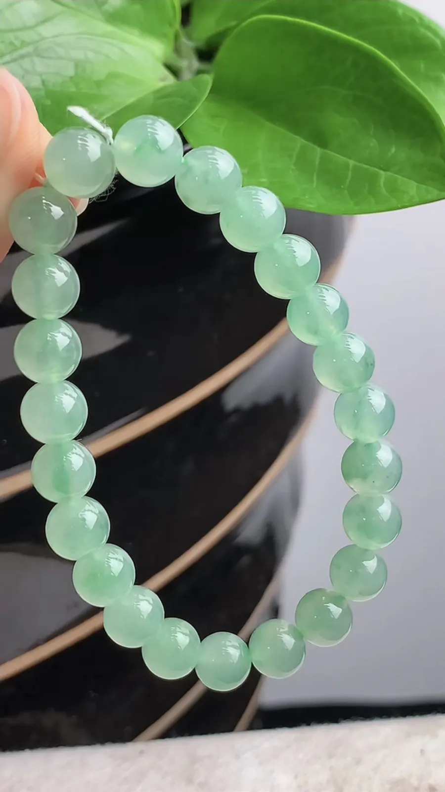a货翡翠老坑冰种晴绿圆珠佛珠手串23颗 尺寸7.7mm 重量21.50g