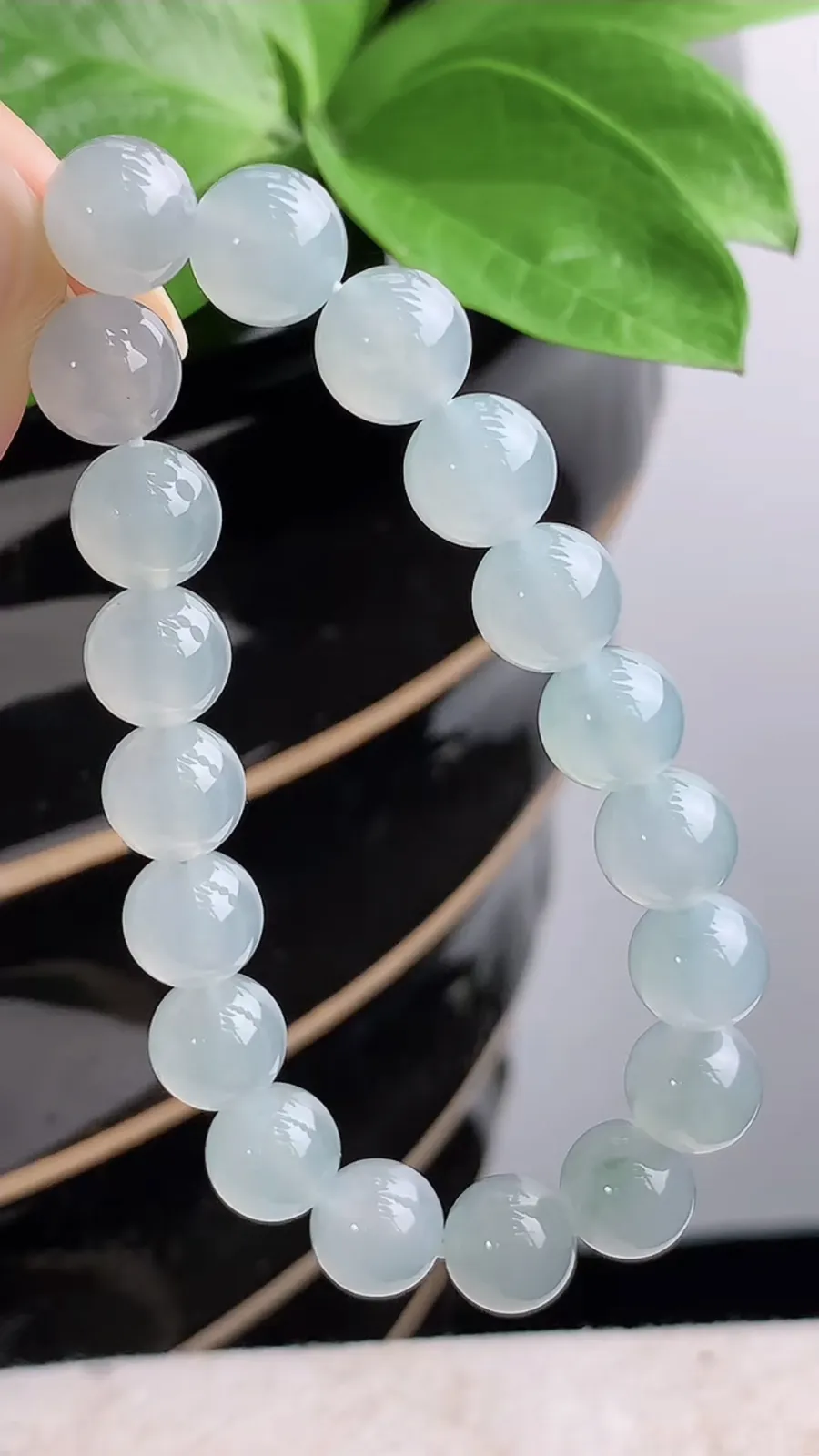a货翡翠老坑冰种晴水圆珠佛珠手串19颗 尺寸9.8mm 重量32.49g