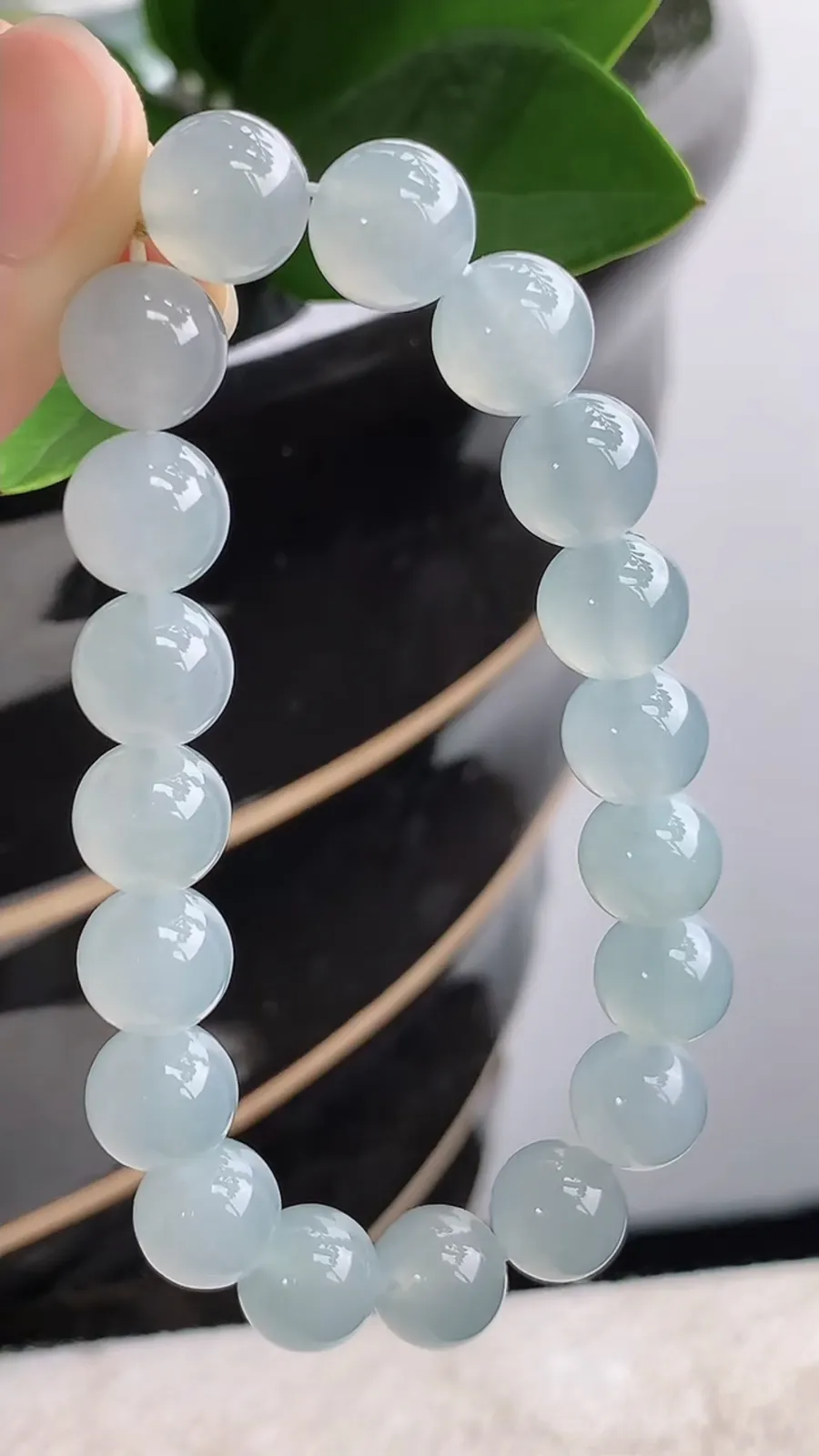 a货翡翠老坑冰种晴水圆珠佛珠手串19颗 尺寸9.7mm 重量32.46g