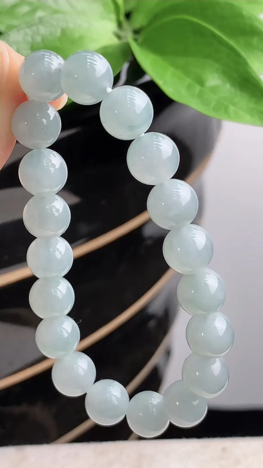 a货翡翠老坑冰种圆珠佛珠手串19颗 尺寸9.8mm 重量32.55g