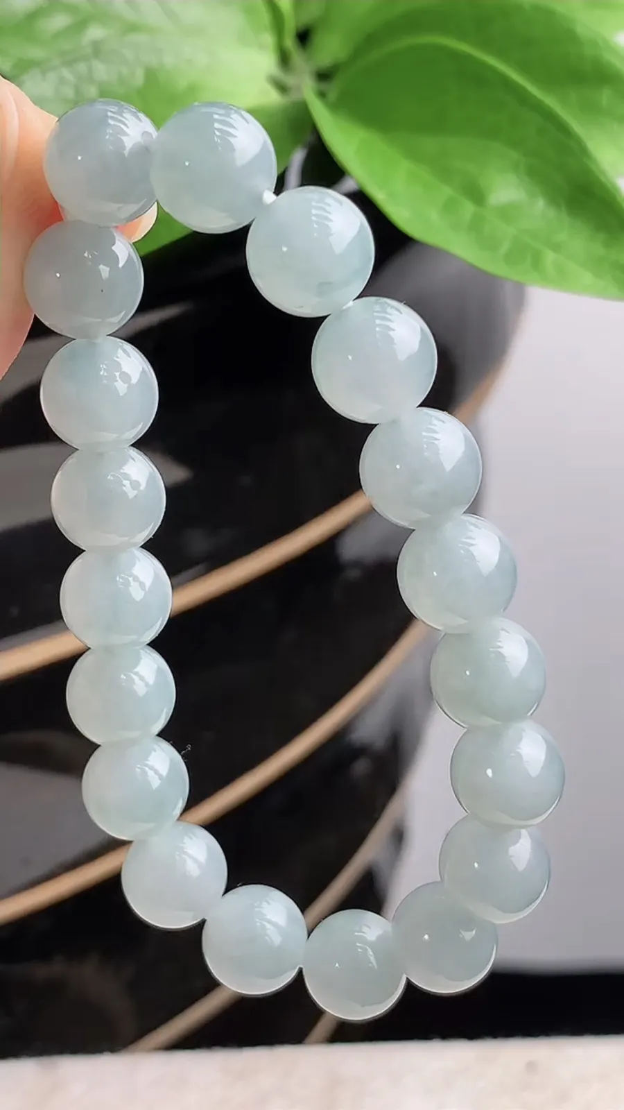 a货翡翠老坑冰种圆珠佛珠手串19颗 尺寸9.8mm 重量32.55g