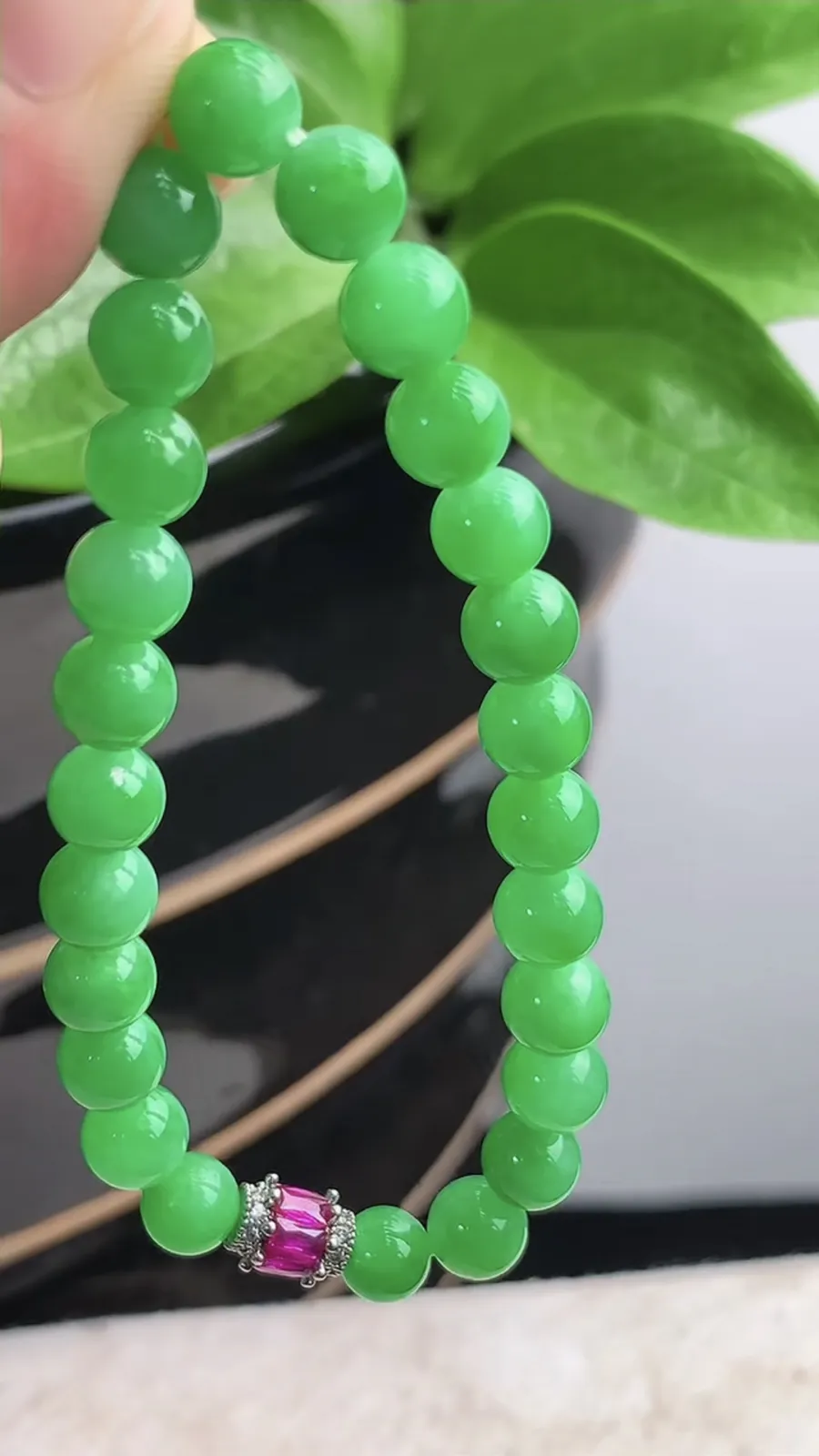 a货翡翠老坑种阳绿圆珠佛珠手串25颗 尺寸7mm 重量17.04g