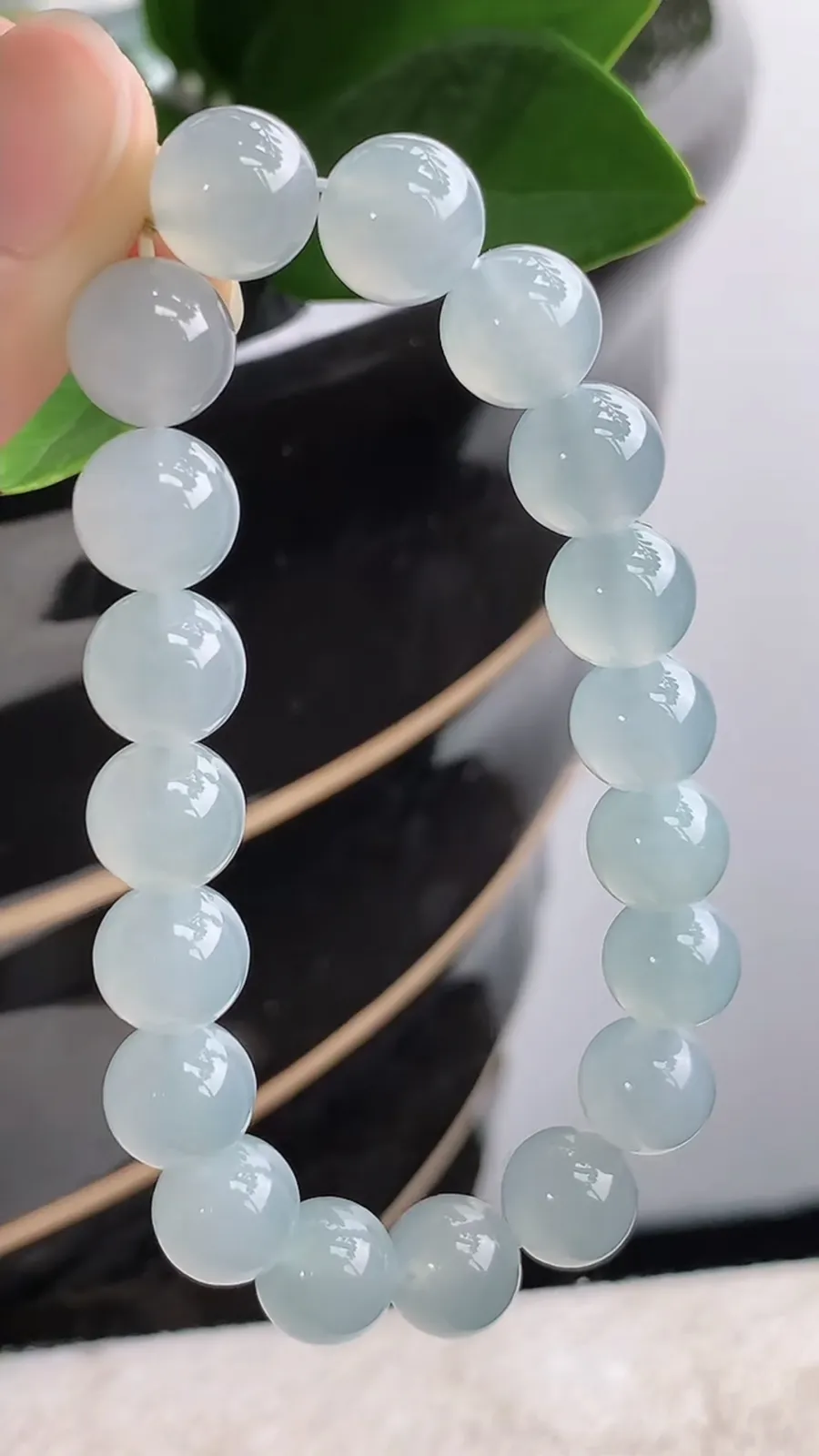 a货翡翠老坑冰种晴水圆珠佛珠手串19颗 尺寸9.7mm 重量32.46g