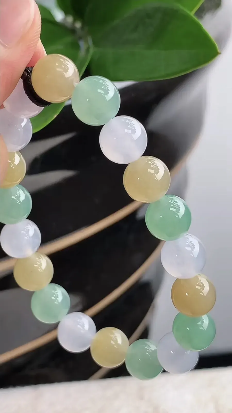 a货翡翠老坑冰种三彩圆珠佛珠手串19颗 尺寸9.7mm 重量31.44g
