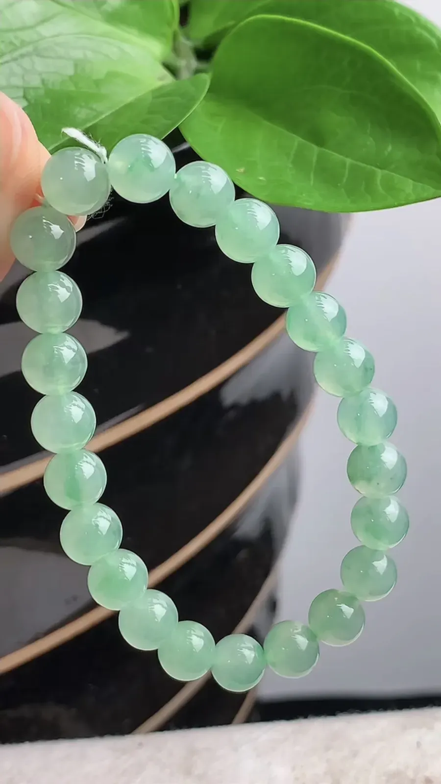 a货翡翠老坑冰种晴绿圆珠佛珠手串23颗 尺寸7.7mm 重量21.50g