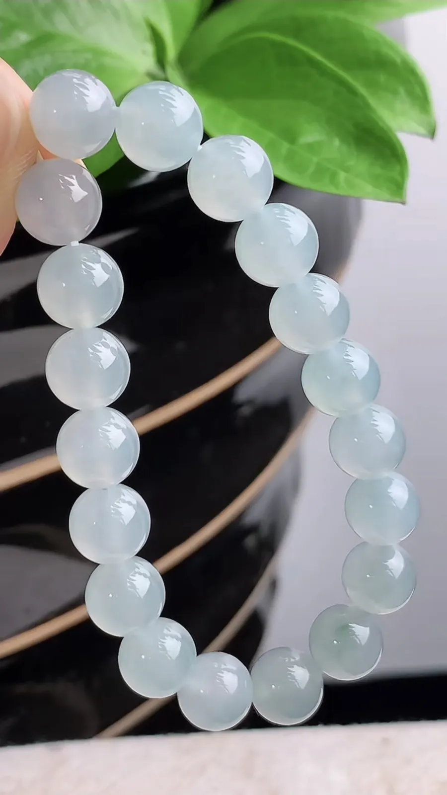 a货翡翠老坑冰种晴水圆珠佛珠手串19颗 尺寸9.8mm 重量32.49g