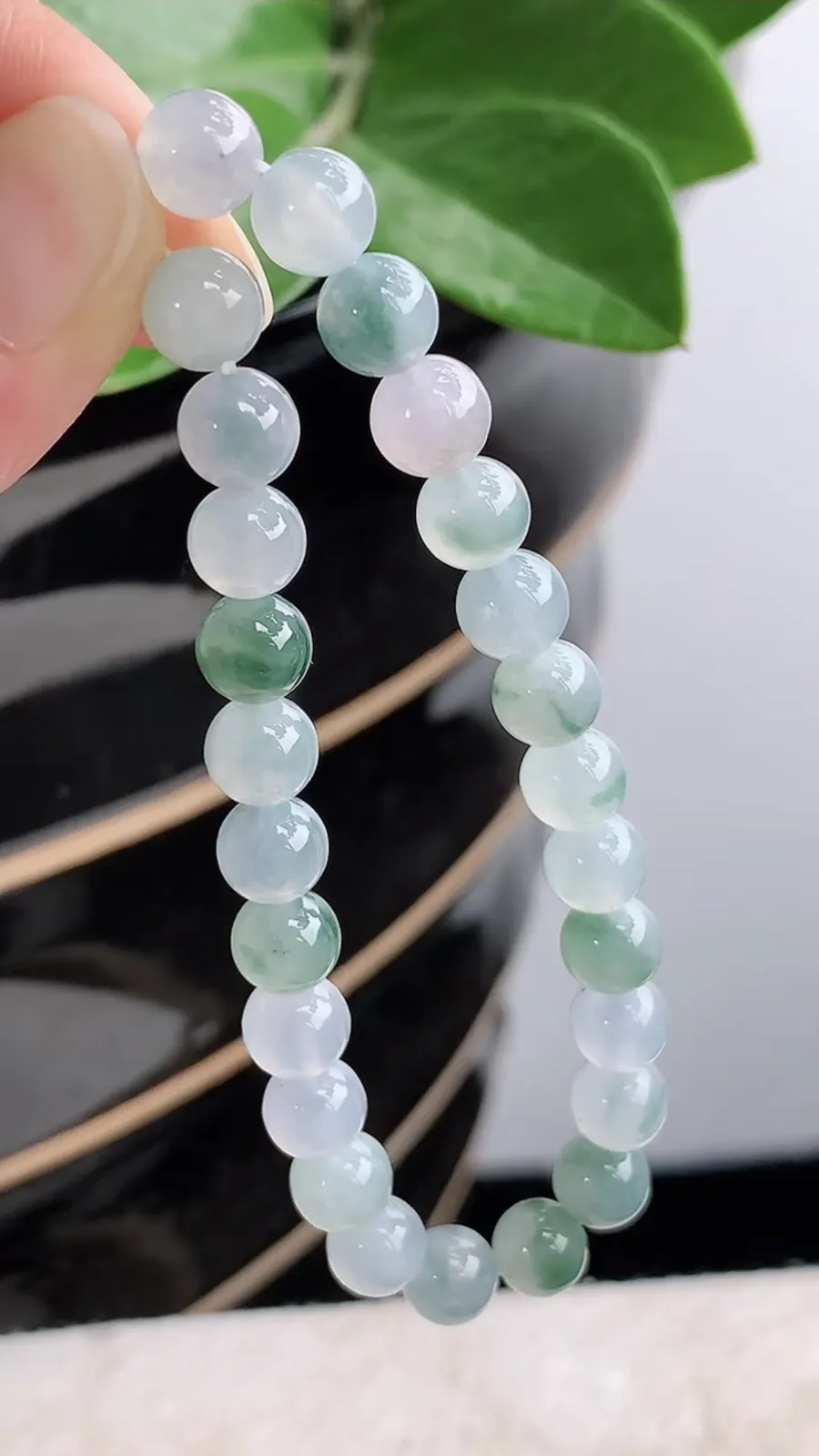 a货翡翠老坑冰种飘花圆珠佛珠手串26颗 尺寸6.7mm 重量15.95g