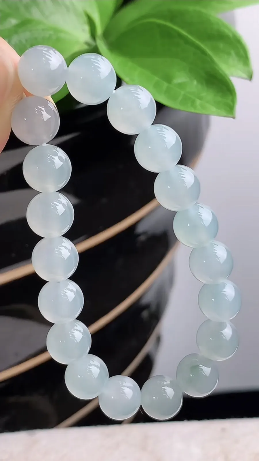 a货翡翠老坑冰种晴水圆珠佛珠手串19颗 尺寸9.8mm 重量32.49g