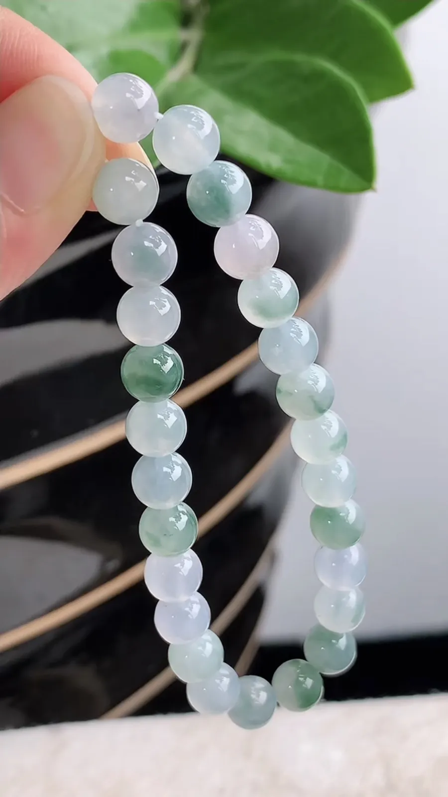 a货翡翠老坑冰种飘花圆珠佛珠手串26颗 尺寸6.7mm 重量15.95g
