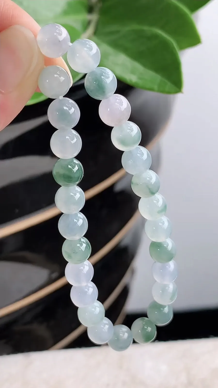 a货翡翠老坑冰种飘花圆珠佛珠手串26颗 尺寸6.7mm 重量15.95g
