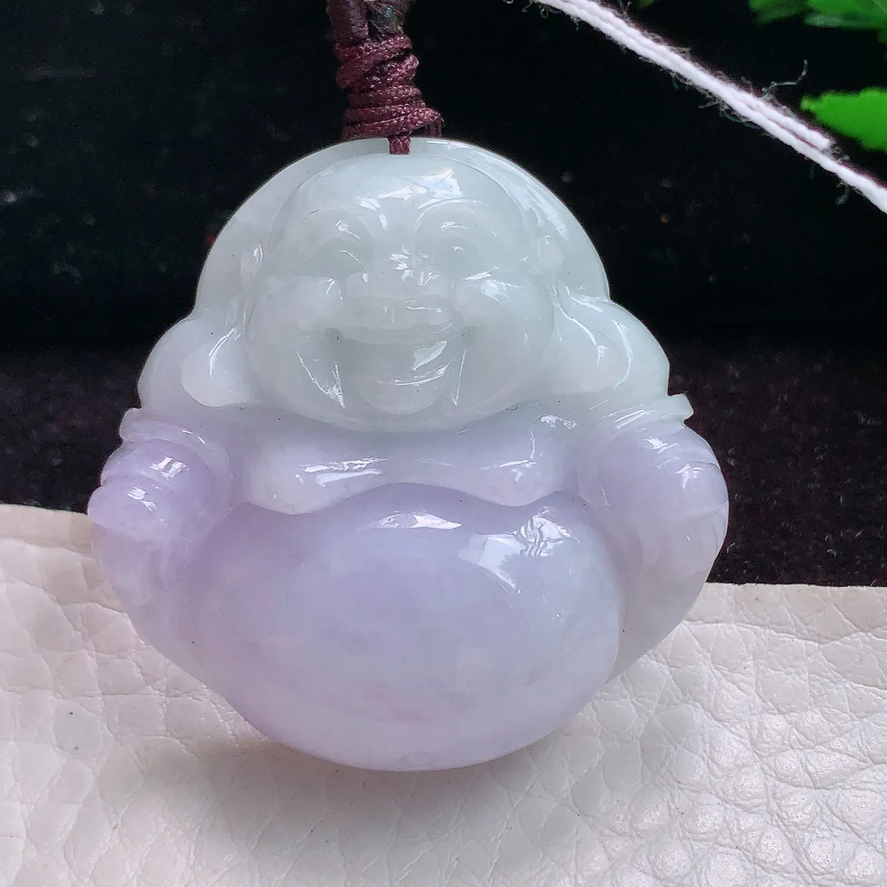 zen实拍38.5*38.8*12.2缅甸翡翠精雕紫罗兰佛公 弥勒佛玉吊坠 玉挂件