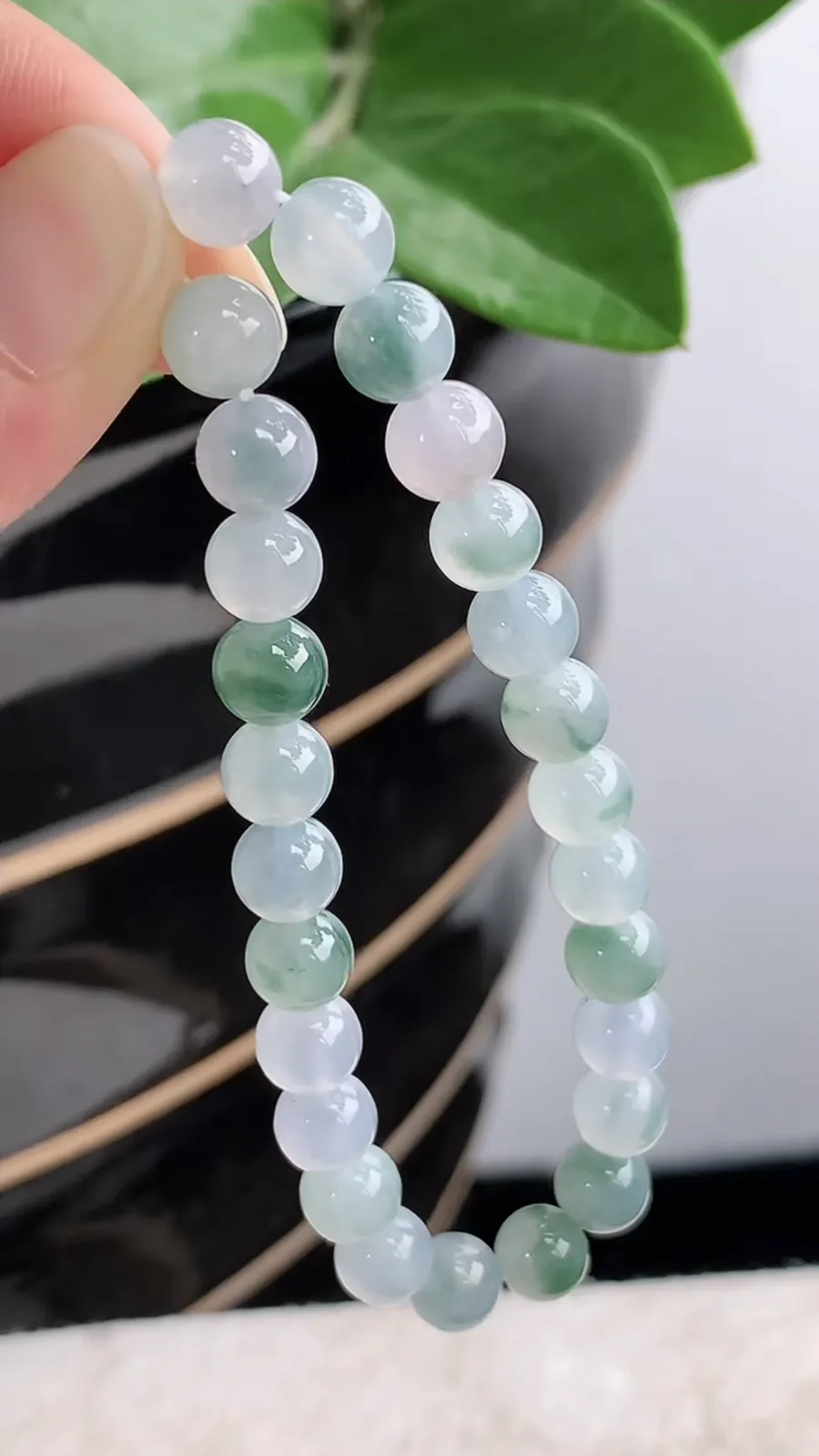 a货翡翠老坑冰种飘花圆珠佛珠手串26颗 尺寸6.7mm 重量15.95g