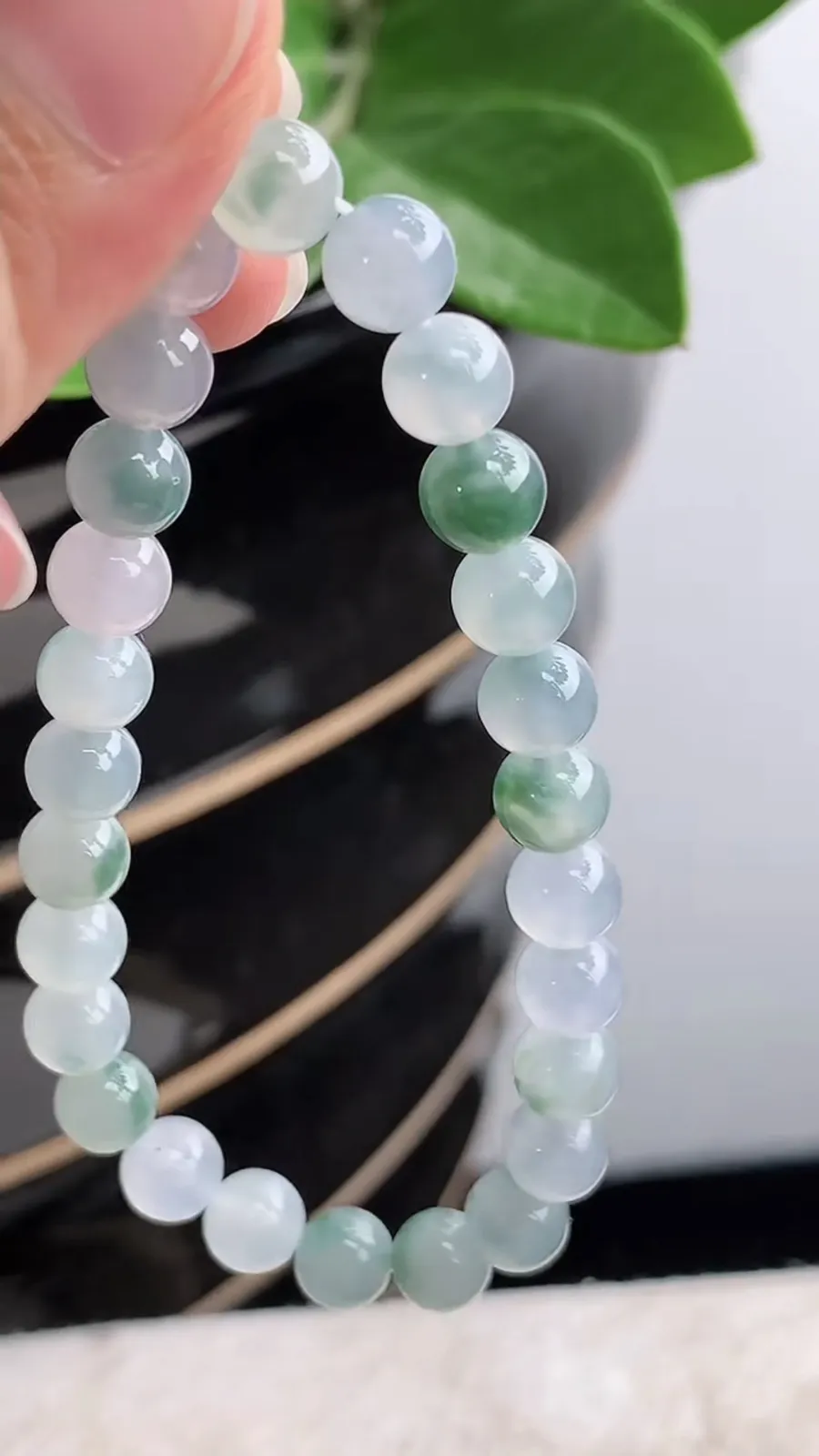 a货翡翠老坑冰种飘花圆珠佛珠手串26颗 尺寸6.7mm 重量15.95g