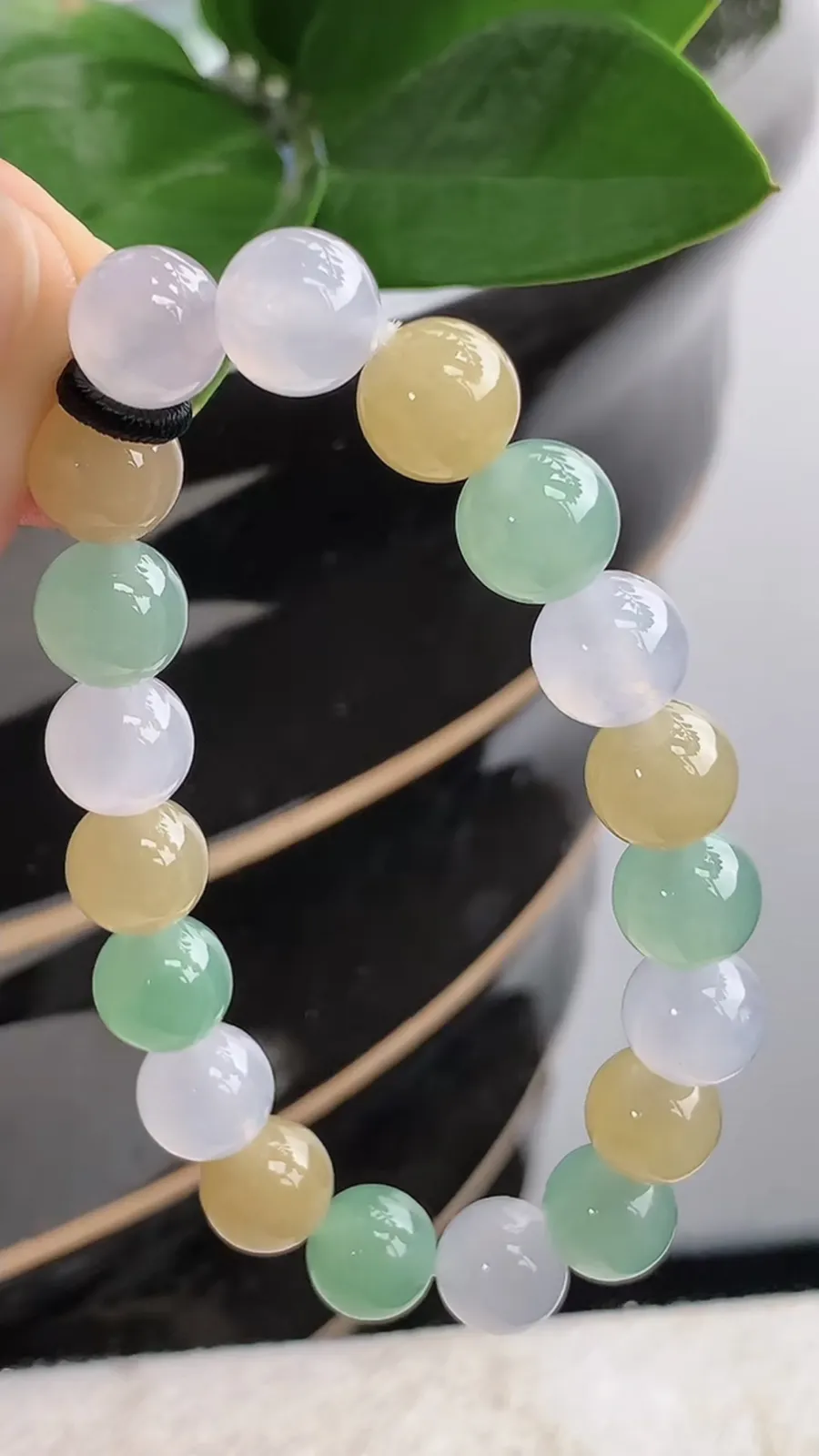 a货翡翠老坑冰种三彩圆珠佛珠手串19颗 尺寸9.7mm 重量31.44g
