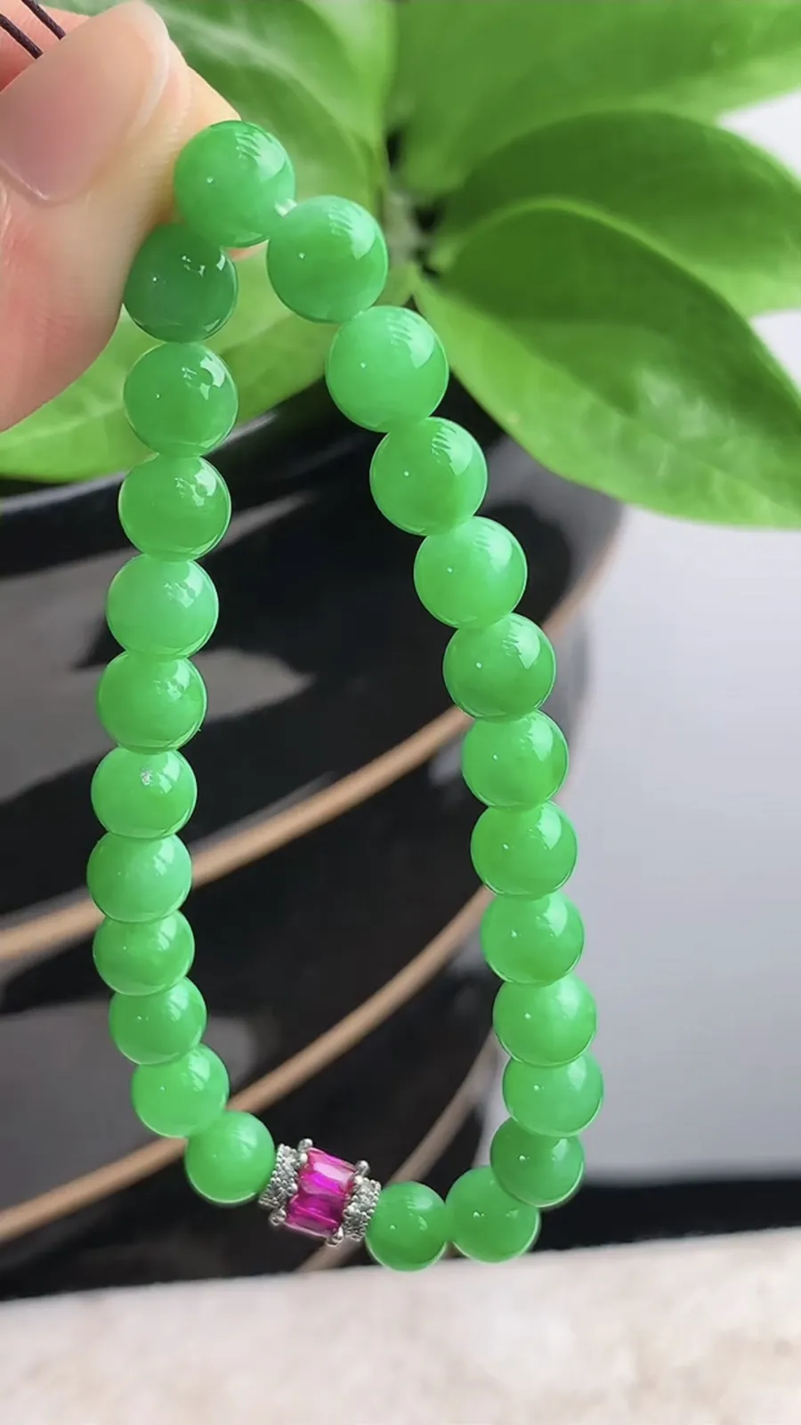 a货翡翠老坑种阳绿圆珠佛珠手串25颗 尺寸7mm 重量17.04g