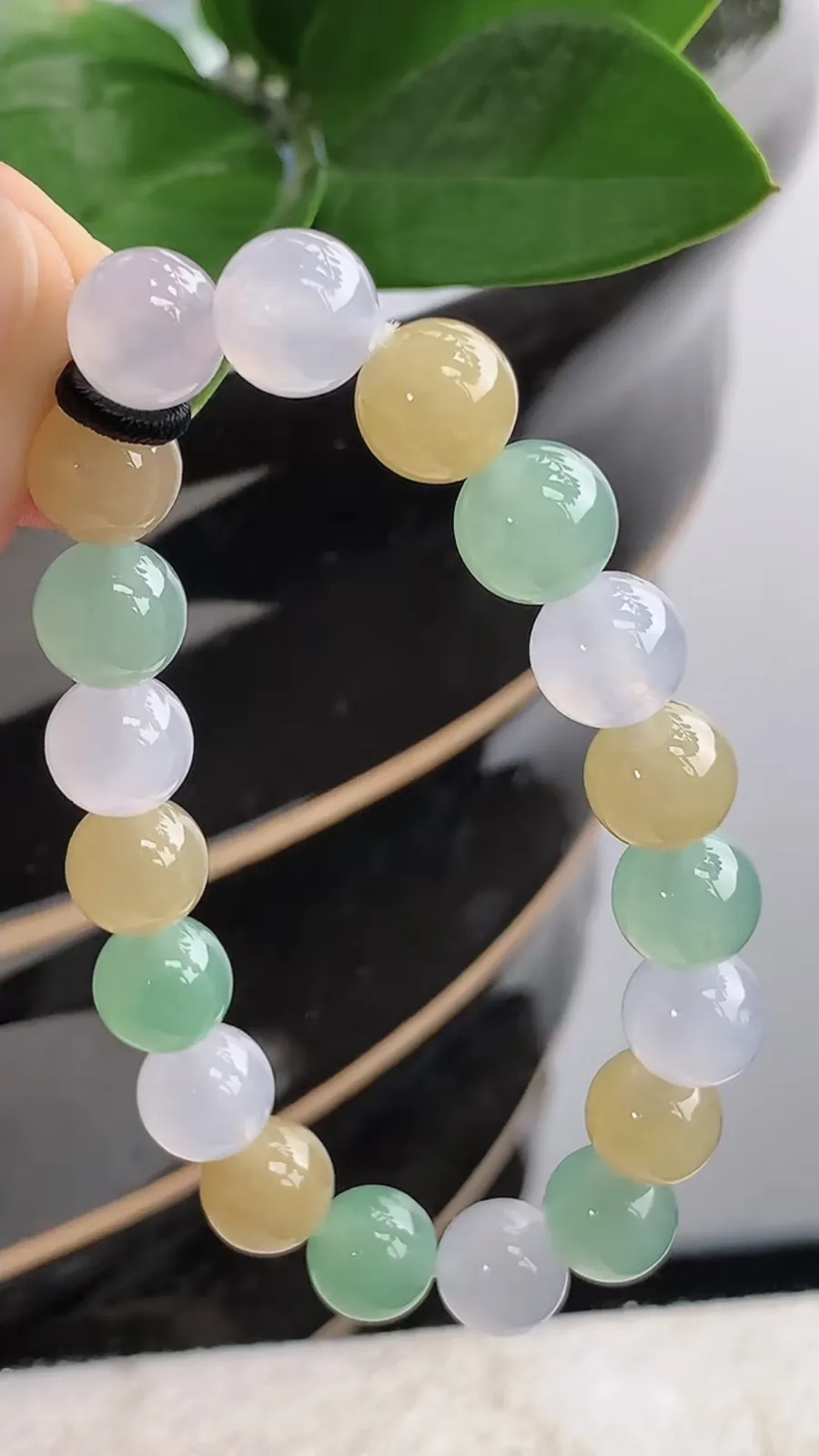 a货翡翠老坑冰种三彩圆珠佛珠手串19颗 尺寸9.7mm 重量31.44g