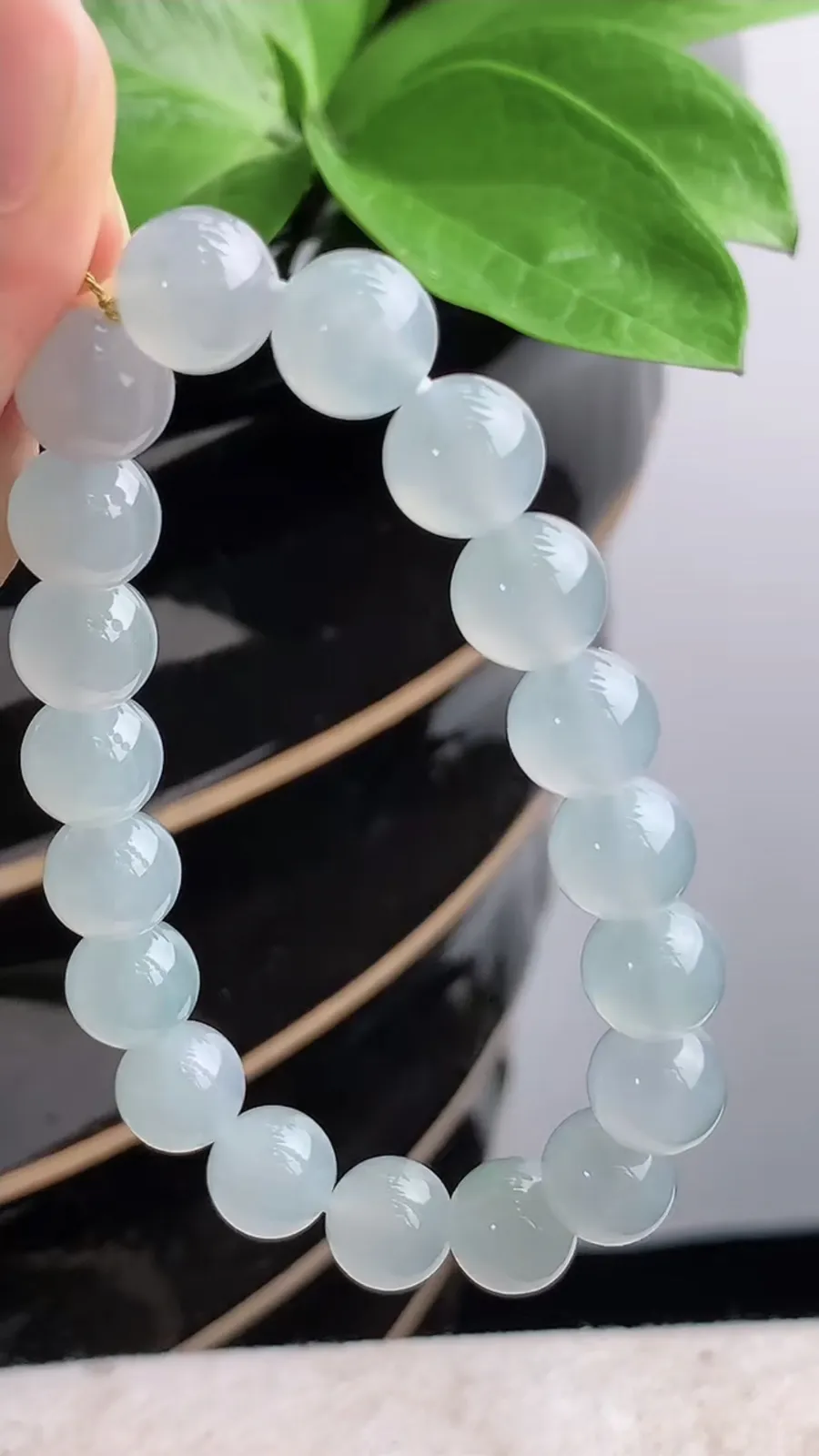 a货翡翠老坑冰种晴水圆珠佛珠手串19颗 尺寸9.8mm 重量32.49g