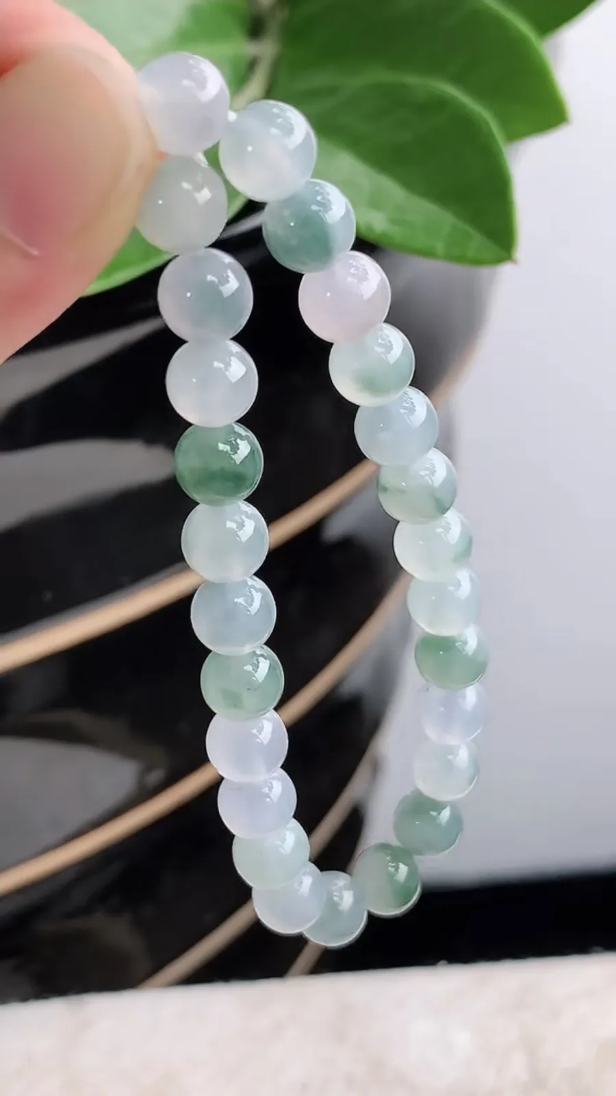 a货翡翠老坑冰种飘花圆珠佛珠手串26颗 尺寸6.7mm 重量15.95g