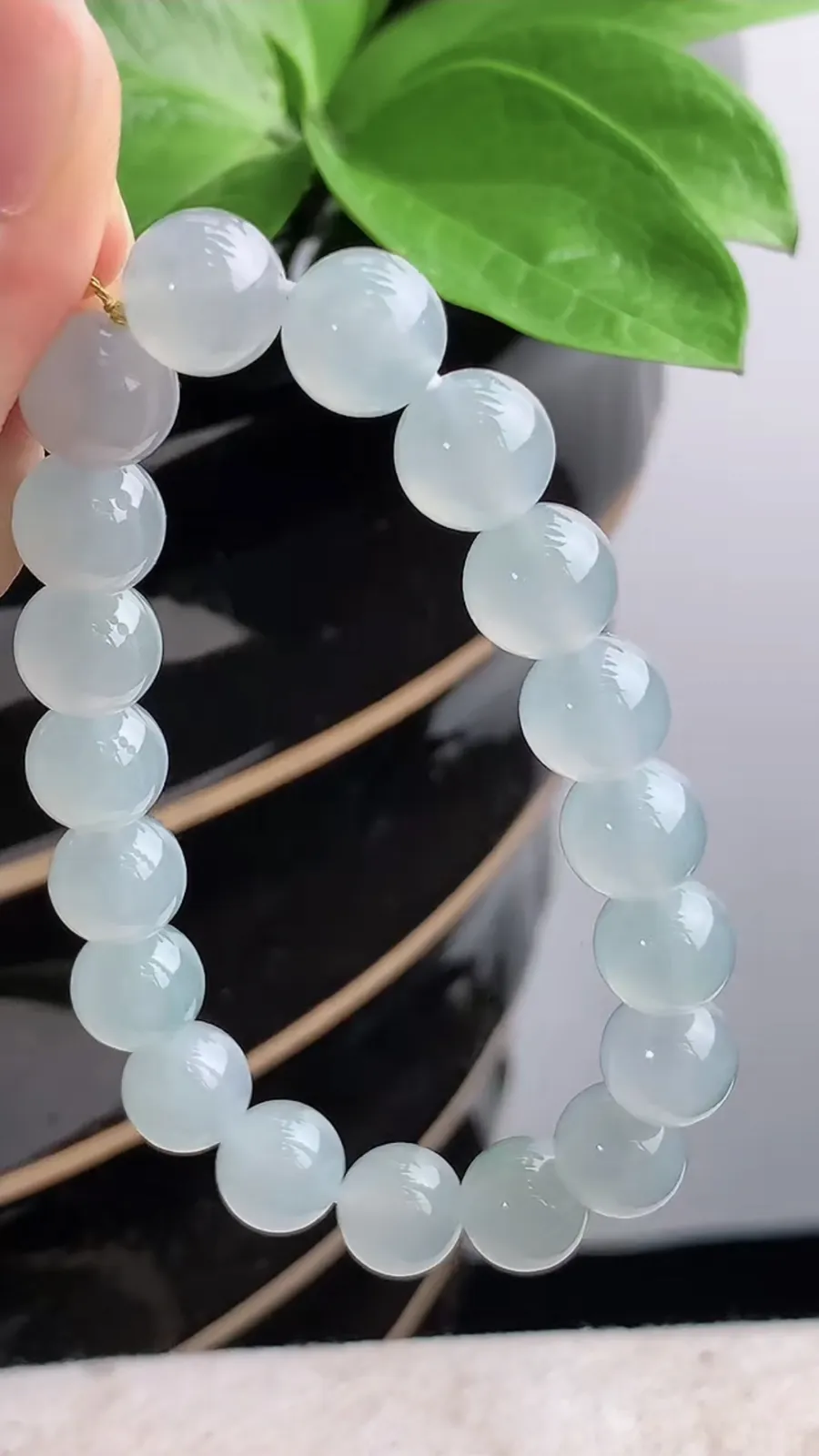 a货翡翠老坑冰种晴水圆珠佛珠手串19颗 尺寸9.8mm 重量32.49g