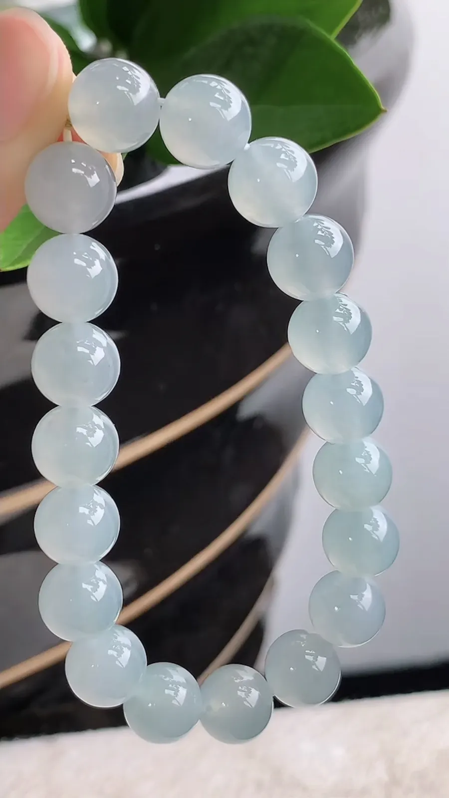 a货翡翠老坑冰种晴水圆珠佛珠手串19颗 尺寸9.7mm 重量32.46g