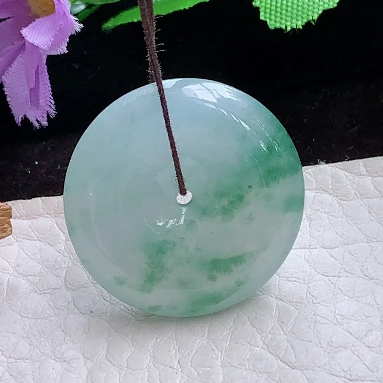 zzx实拍27.2*5.6缅甸翡翠冰透飘花平安扣玉吊坠