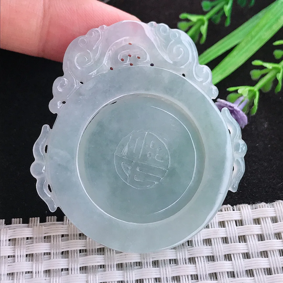 自然光53.8/50.5/4.3老坑秀气冰润仿古福牌吊坠翡翠玉石挂件