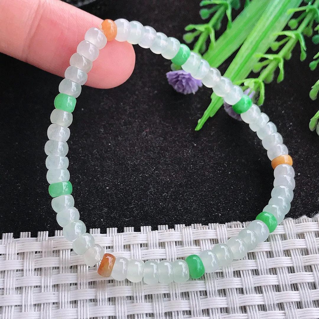 自然光52/3.3老坑冰胶果冻三彩算盘珠手串玉石手链