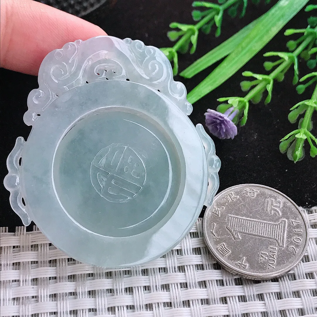 自然光53.8/50.5/4.3老坑秀气冰润仿古福牌吊坠翡翠玉石挂件