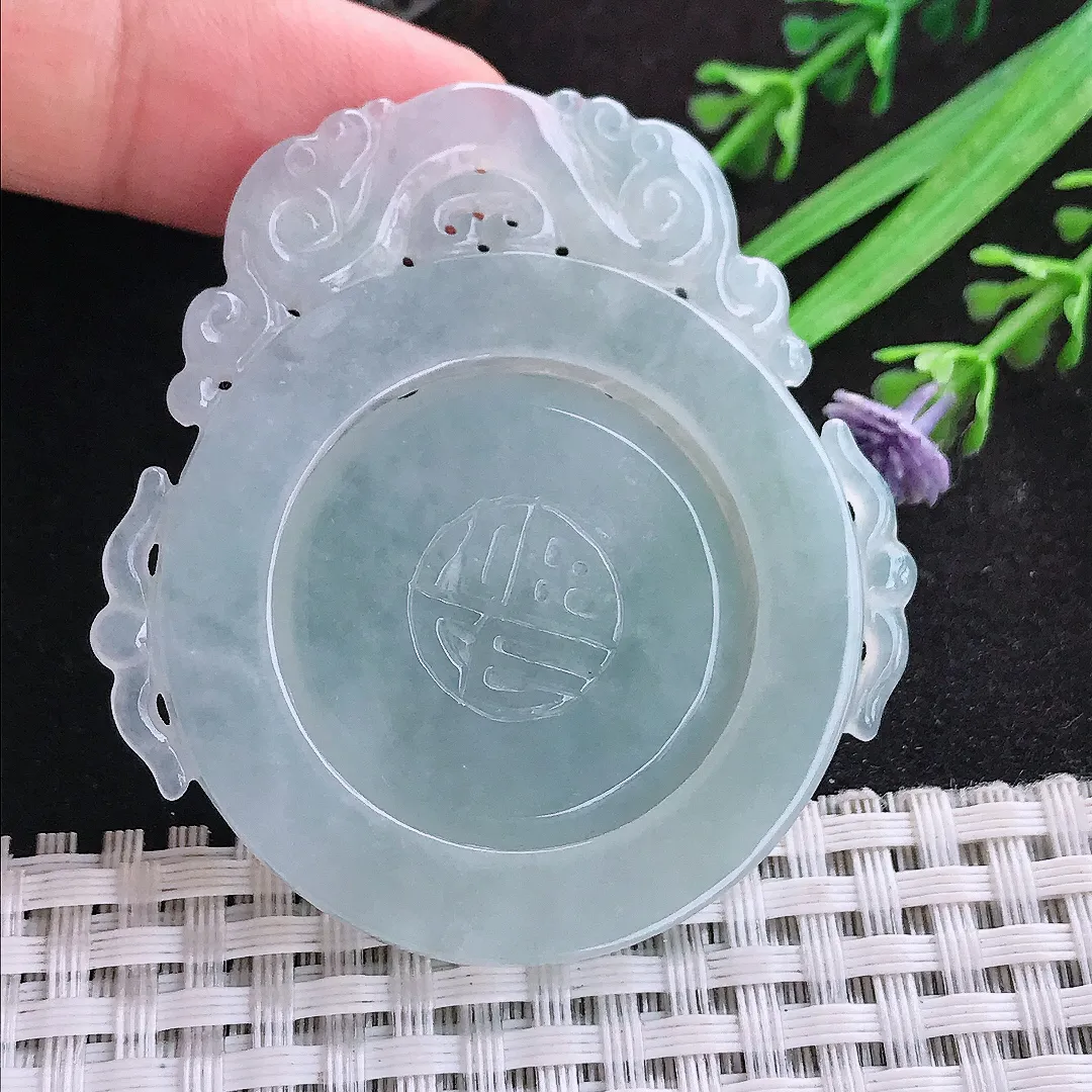 自然光53.8/50.5/4.3老坑秀气冰润仿古福牌吊坠翡翠玉石挂件