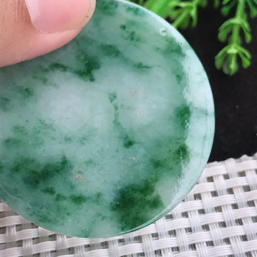 自然光54/5老坑精美温润飘花圆牌无事牌吊坠翡翠玉石挂件