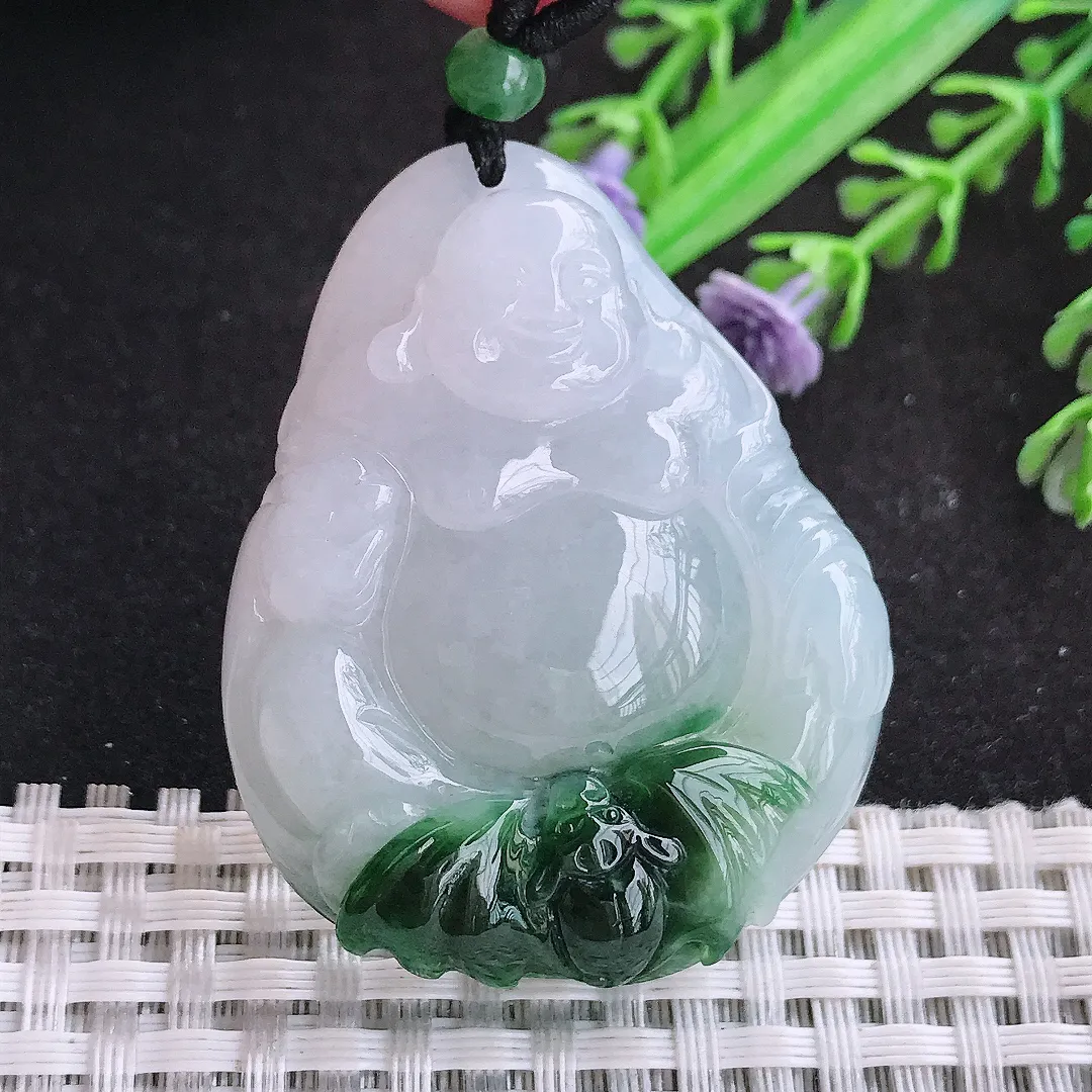 自然光47.5/38/10.5老坑冰胶水灵特色飘花佛公吊坠翡翠玉石挂件